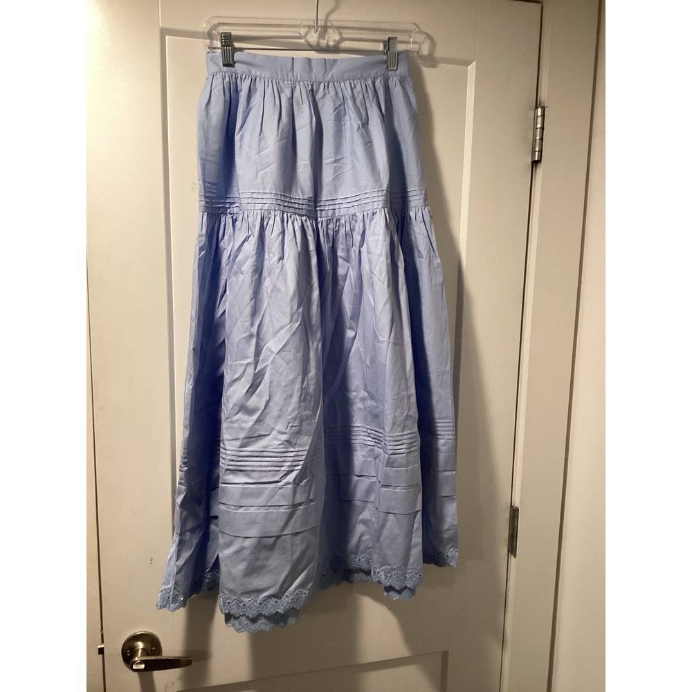Few Moda OPT One Pretty Time Blue Cotton Tiered Maxi Skirt Eyelet Lace Trim - Picture 2 of 9